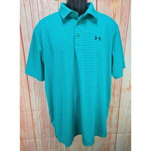 Under Armour XL Loose Fit HeatGear Polo Blue Striped Mens Golf Top